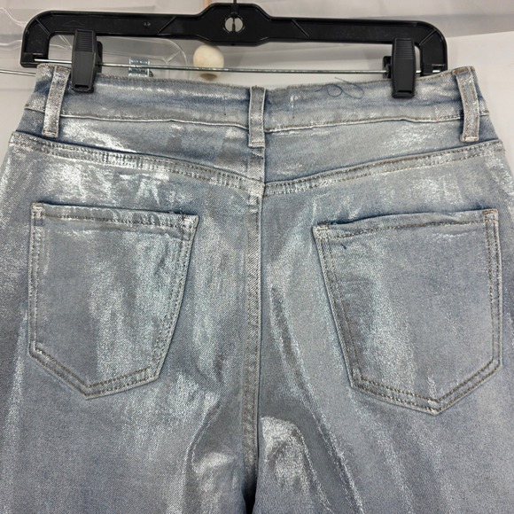 AKIRA Miz Cirrus Women's Wide Leg Jeans Metallic Ombre Silver Blue High Rise 9 - Picture 10 of 10